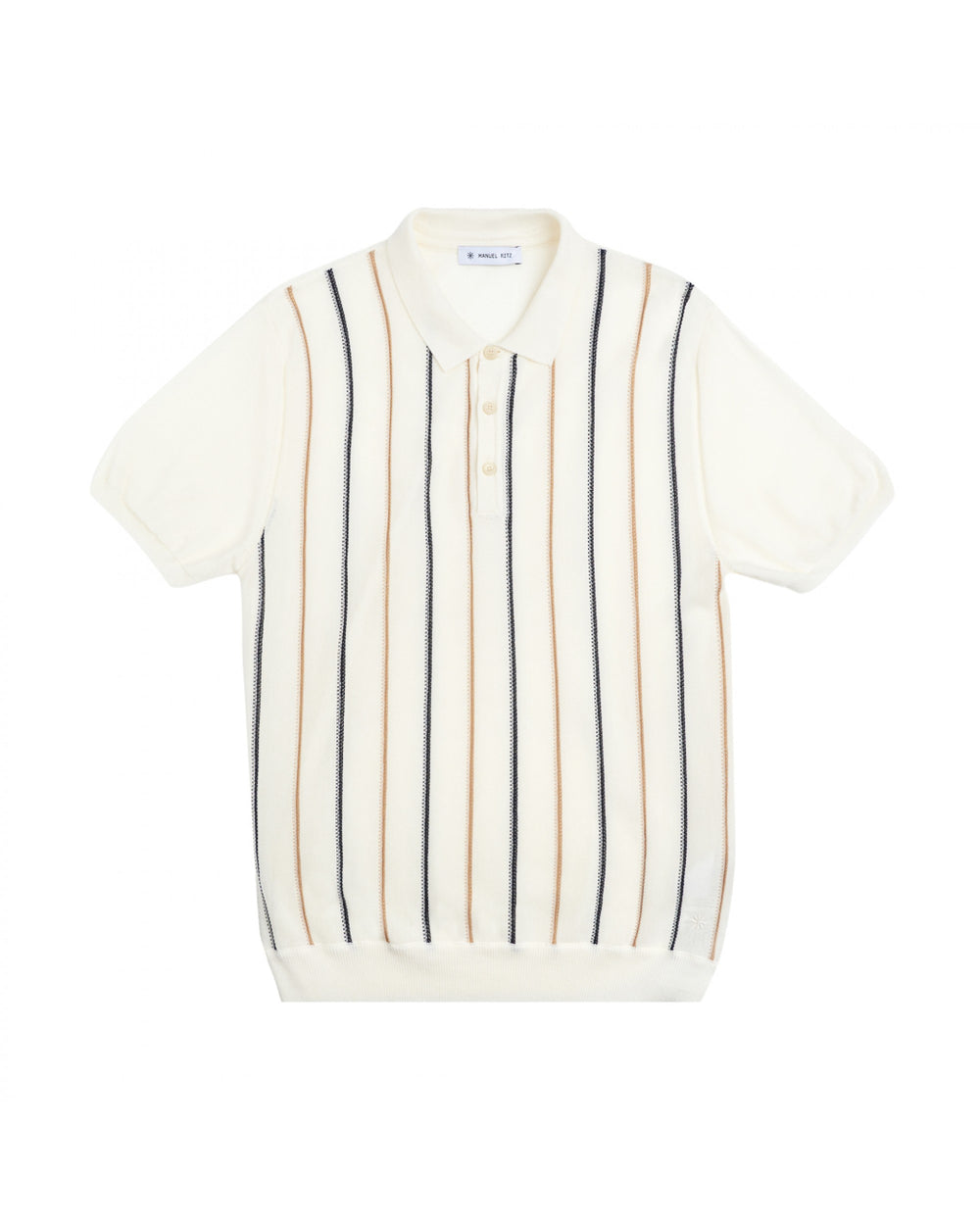 white pinstriped cotton knit polo shirt