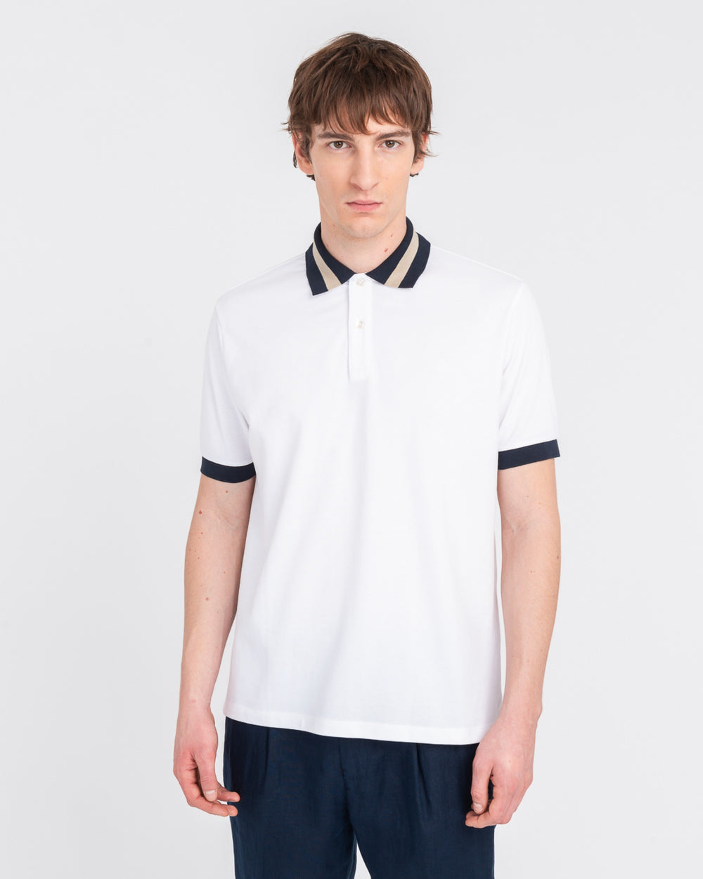 white contrasting piqué polo shirt