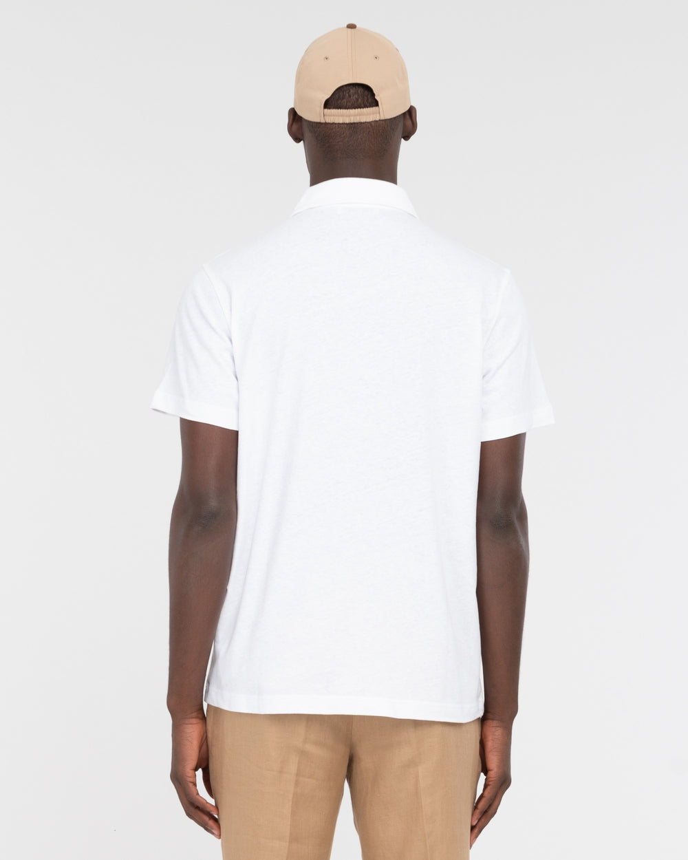 white cotton linen jersey polo shirt