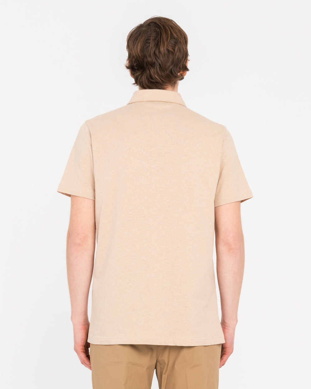 beige cotton linen jersey polo shirt