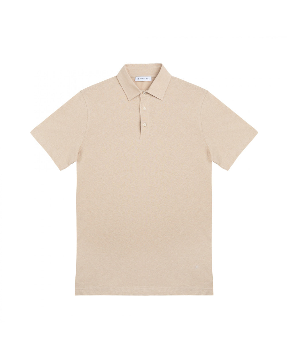 beige cotton linen jersey polo shirt