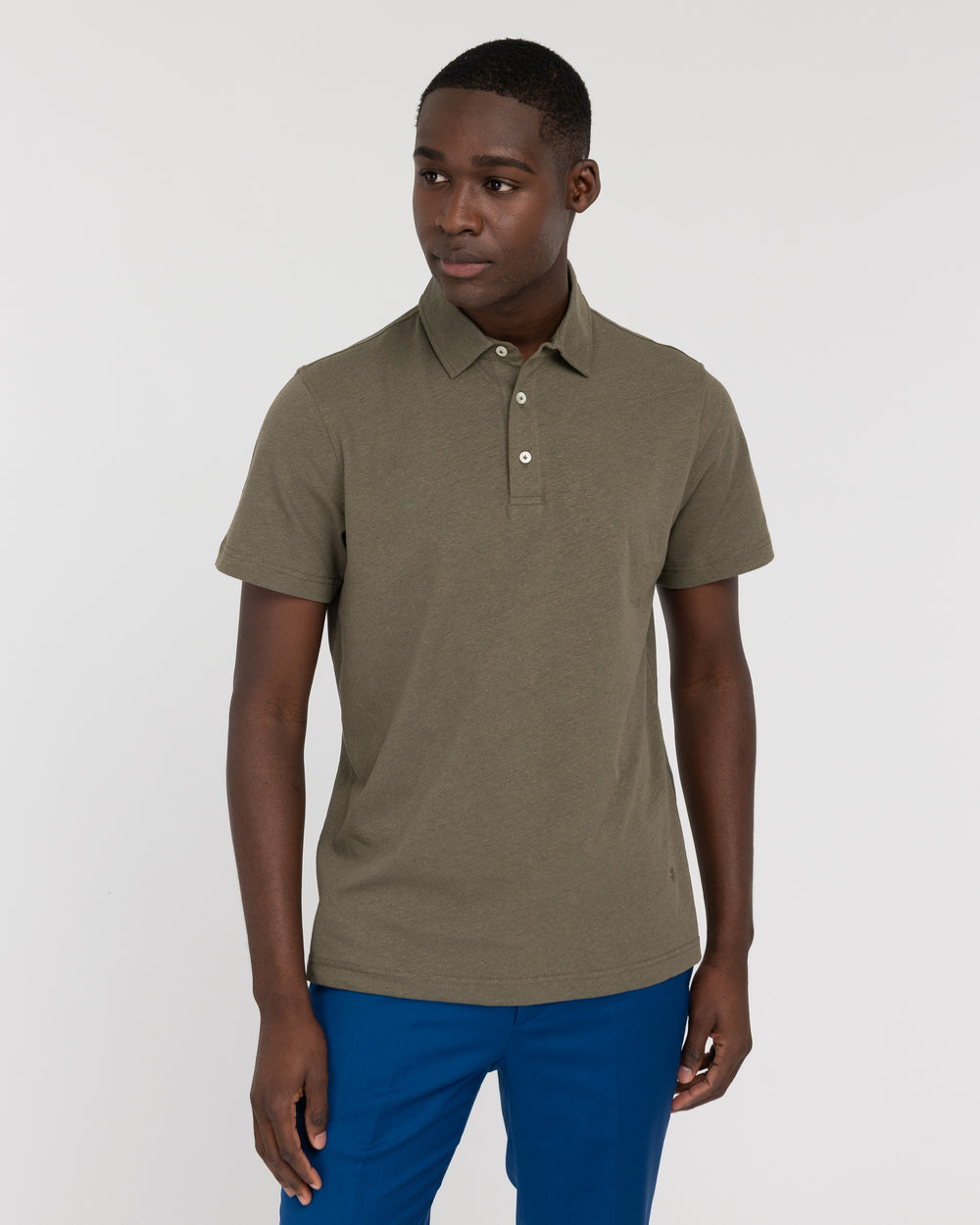 green cotton linen jersey polo shirt