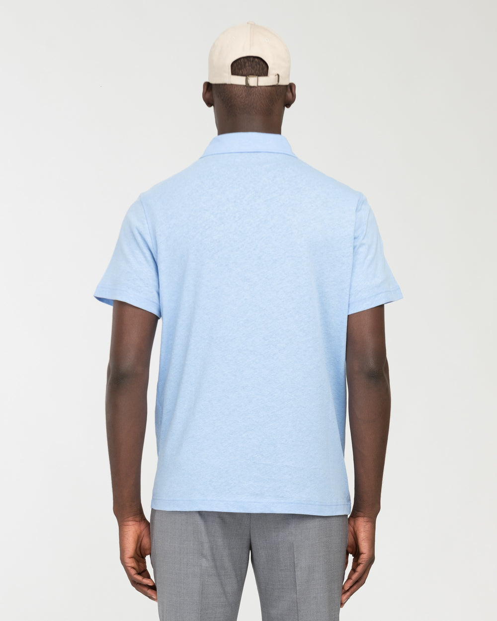 light blue cotton linen jersey polo shirt