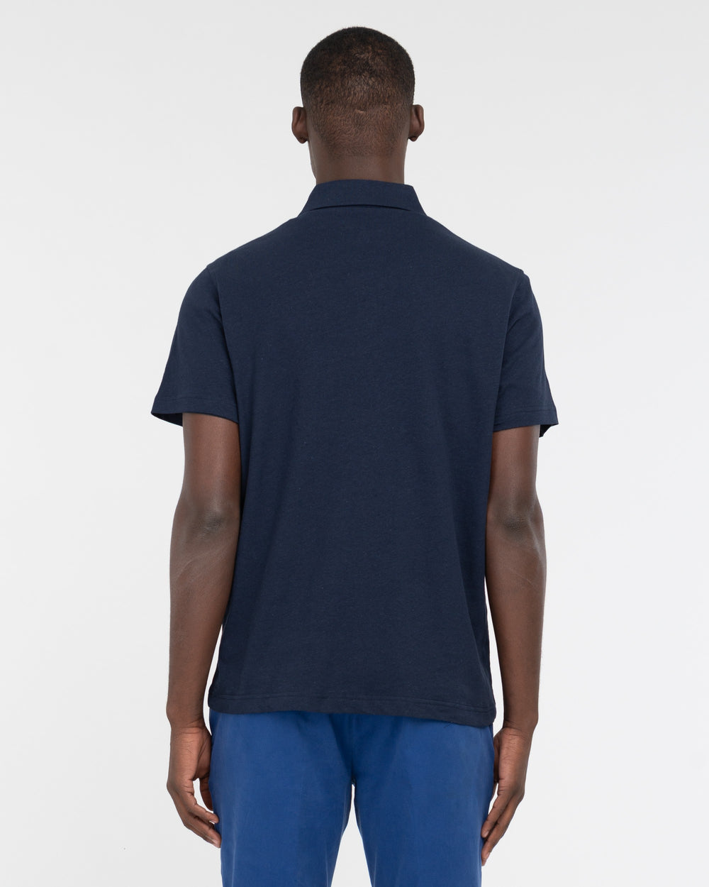 blue cotton linen jersey polo shirt