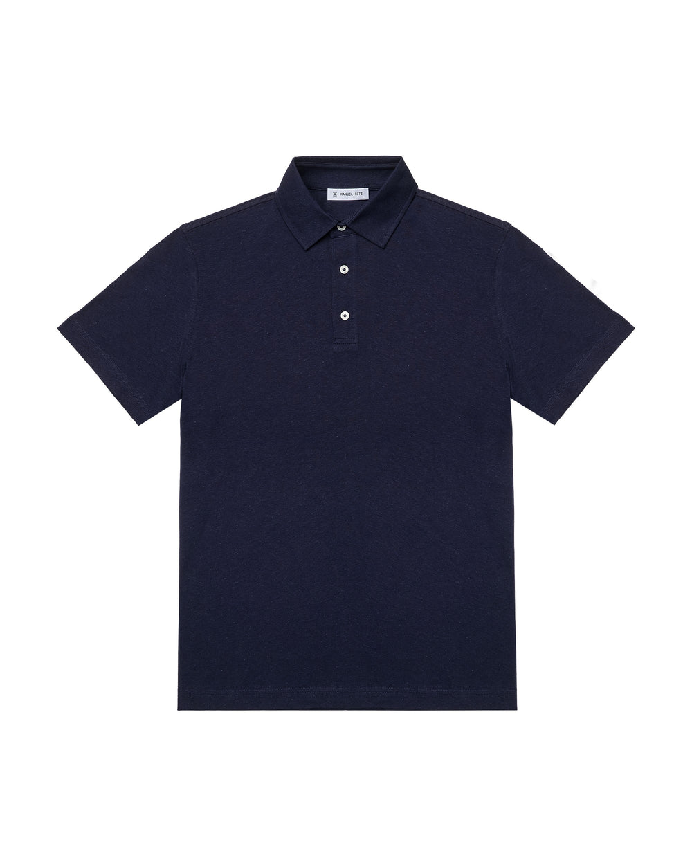 blue cotton linen jersey polo shirt