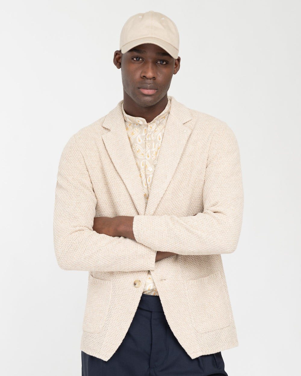 beige cotton blend knitted jacket