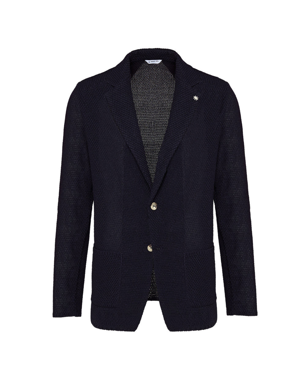 blue cotton blend knitted jacket