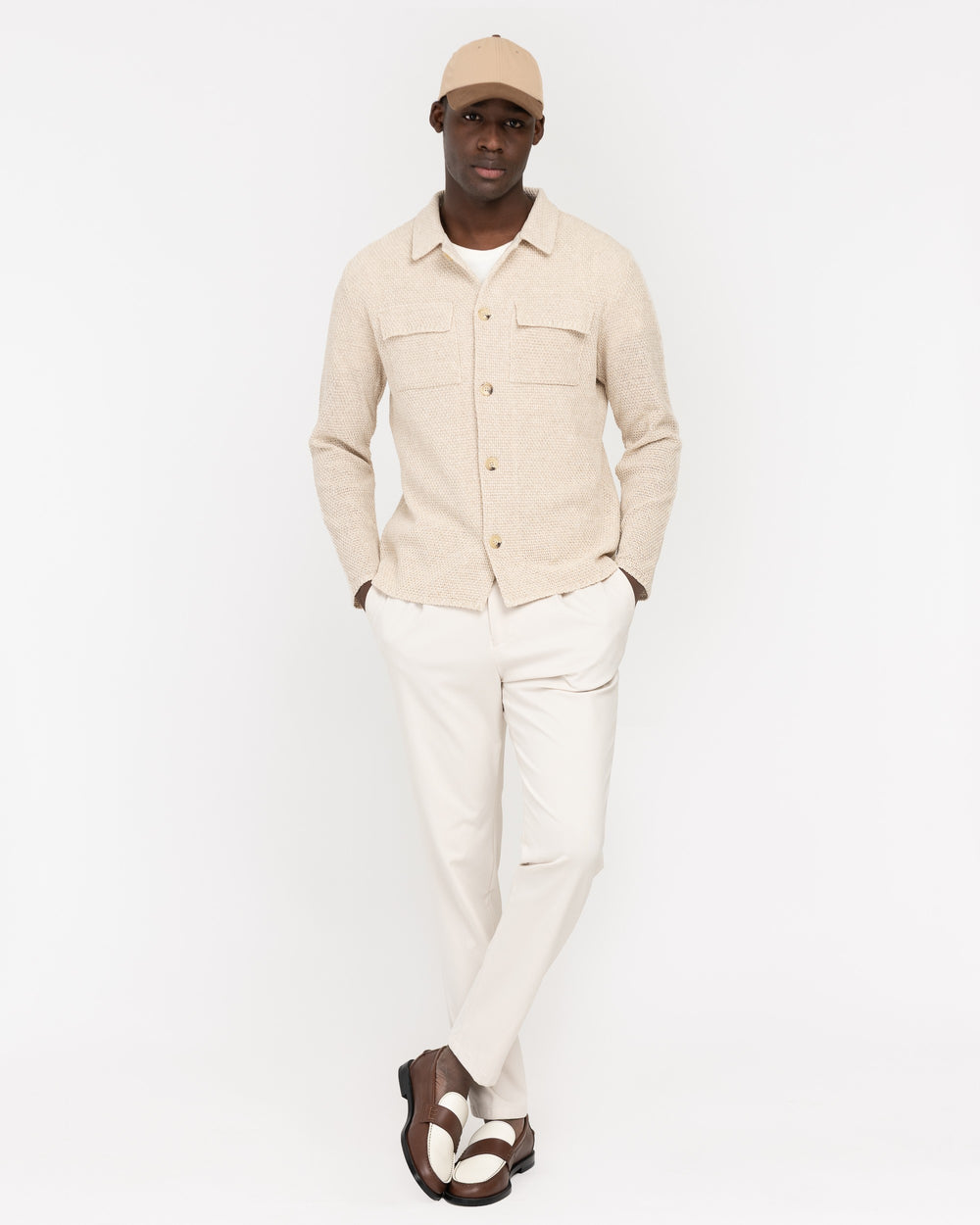 beige cotton knit overshirt