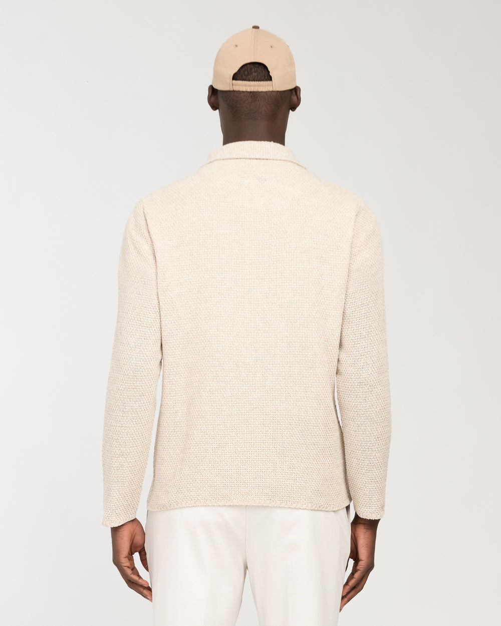 beige cotton knit overshirt