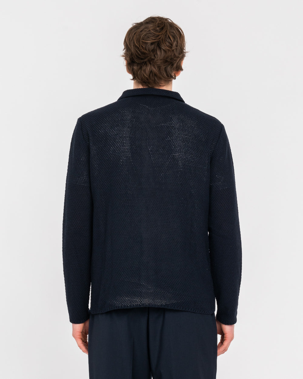 blue cotton knit overshirt