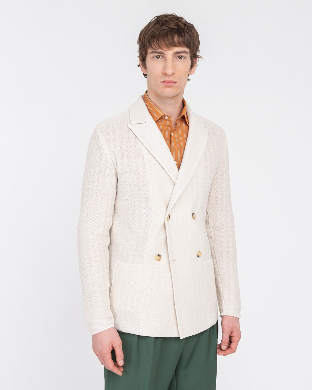 white resca cotton double breasted knitted jacket