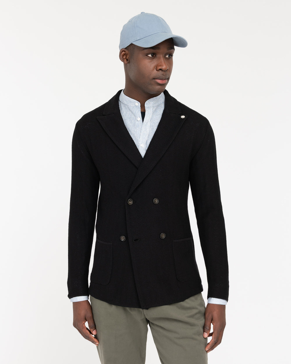 black resca cotton double breasted knitted jacket