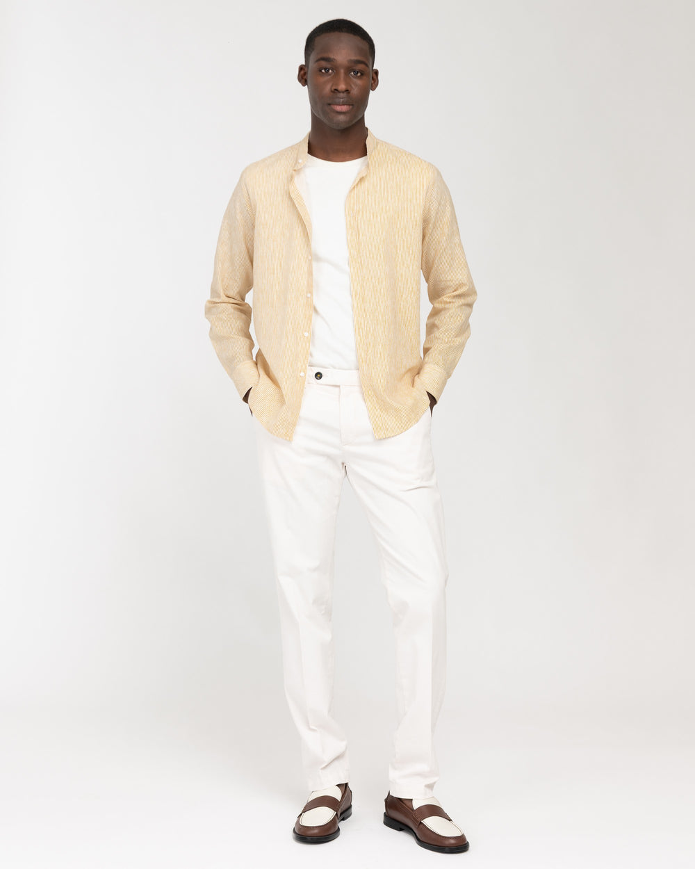 white slim stretch cotton twill trousers