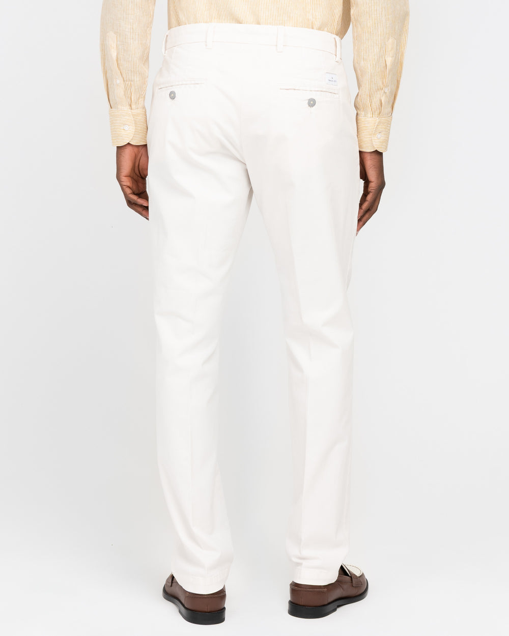 white slim stretch cotton twill trousers