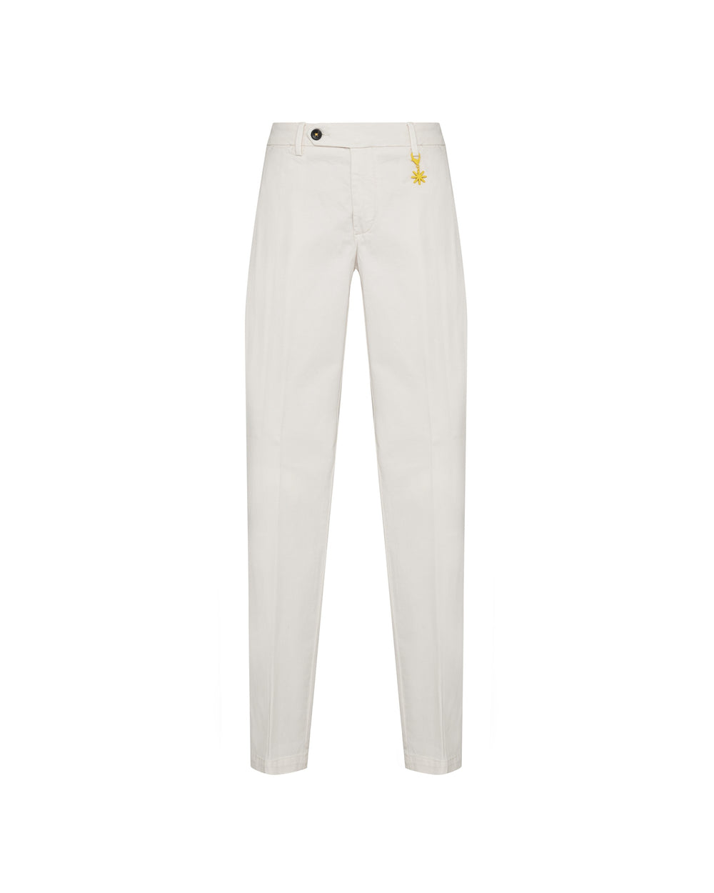 white slim stretch cotton twill trousers