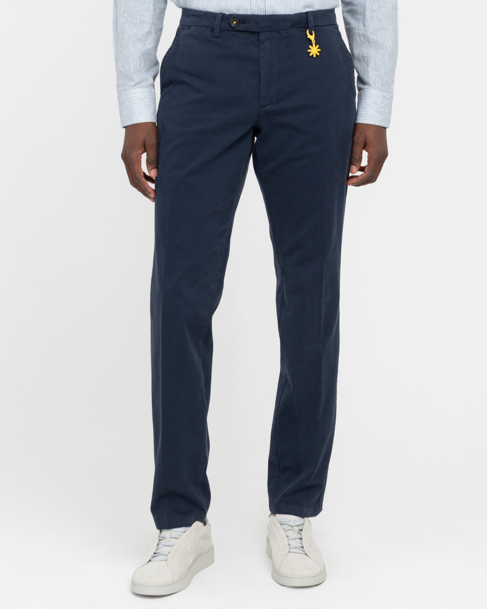 blue slim stretch cotton twill trousers