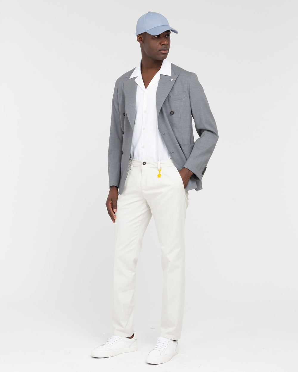 white stretch cotton twill pleated chino