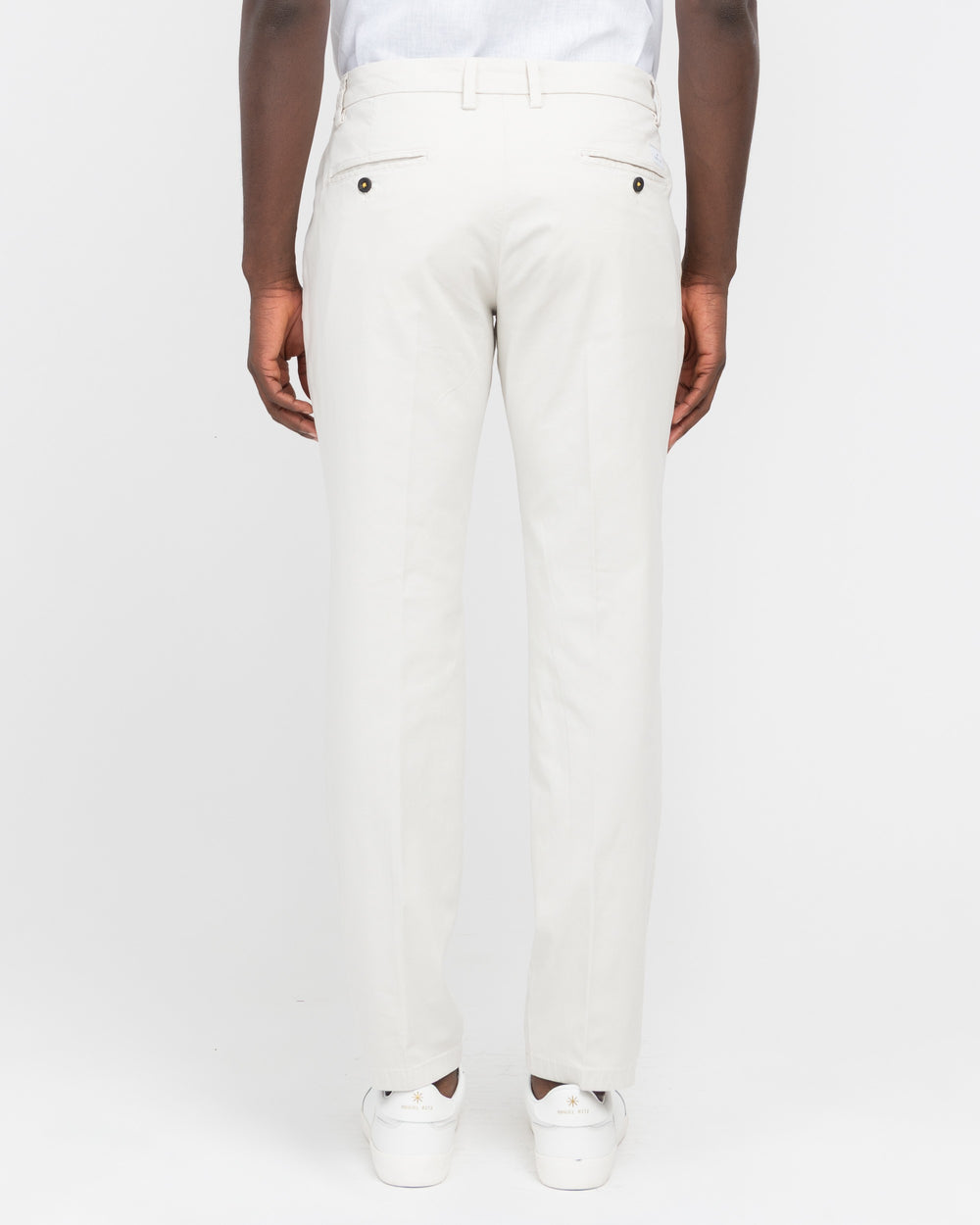 white stretch cotton twill pleated chino