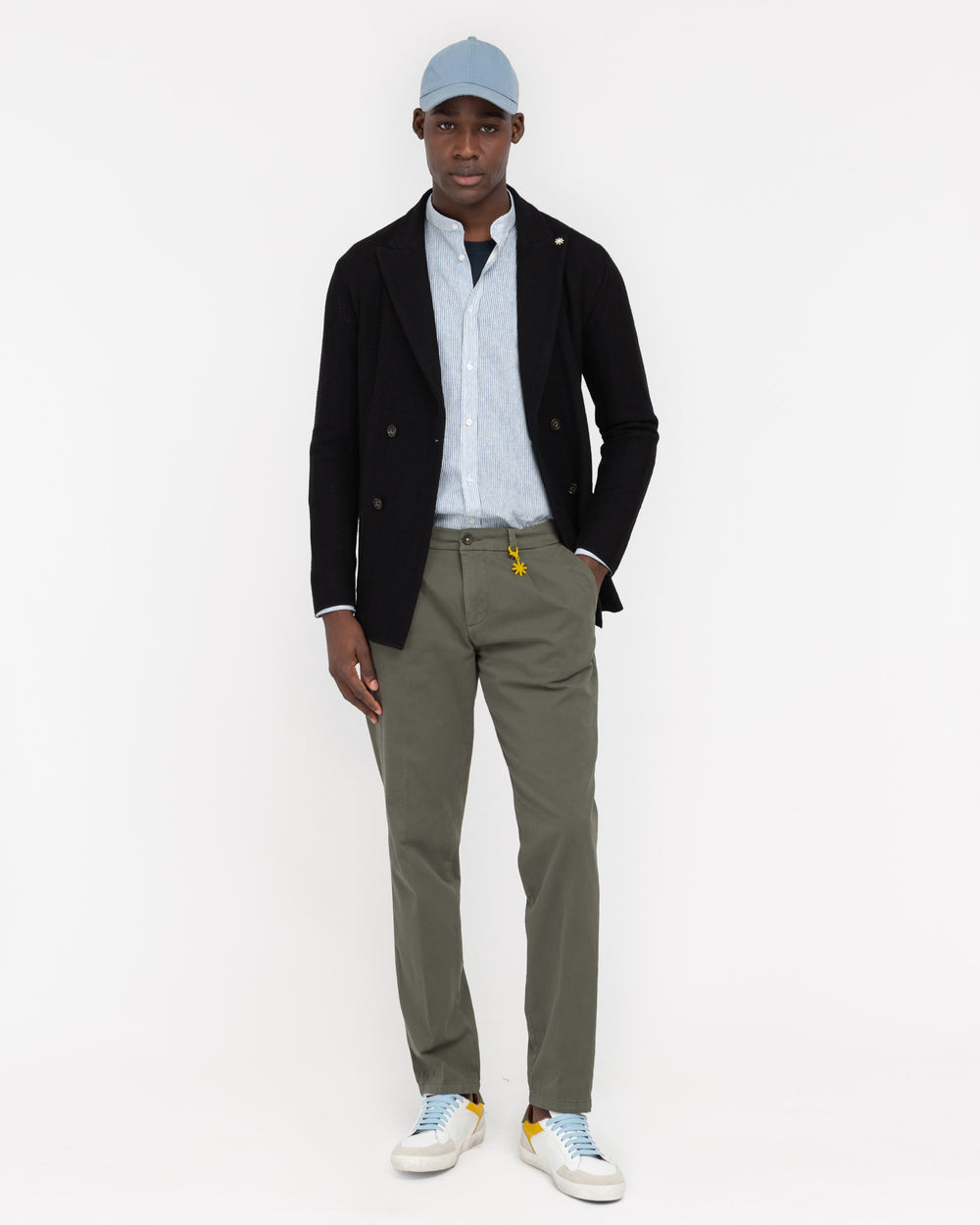 green stretch cotton twill pleated chino