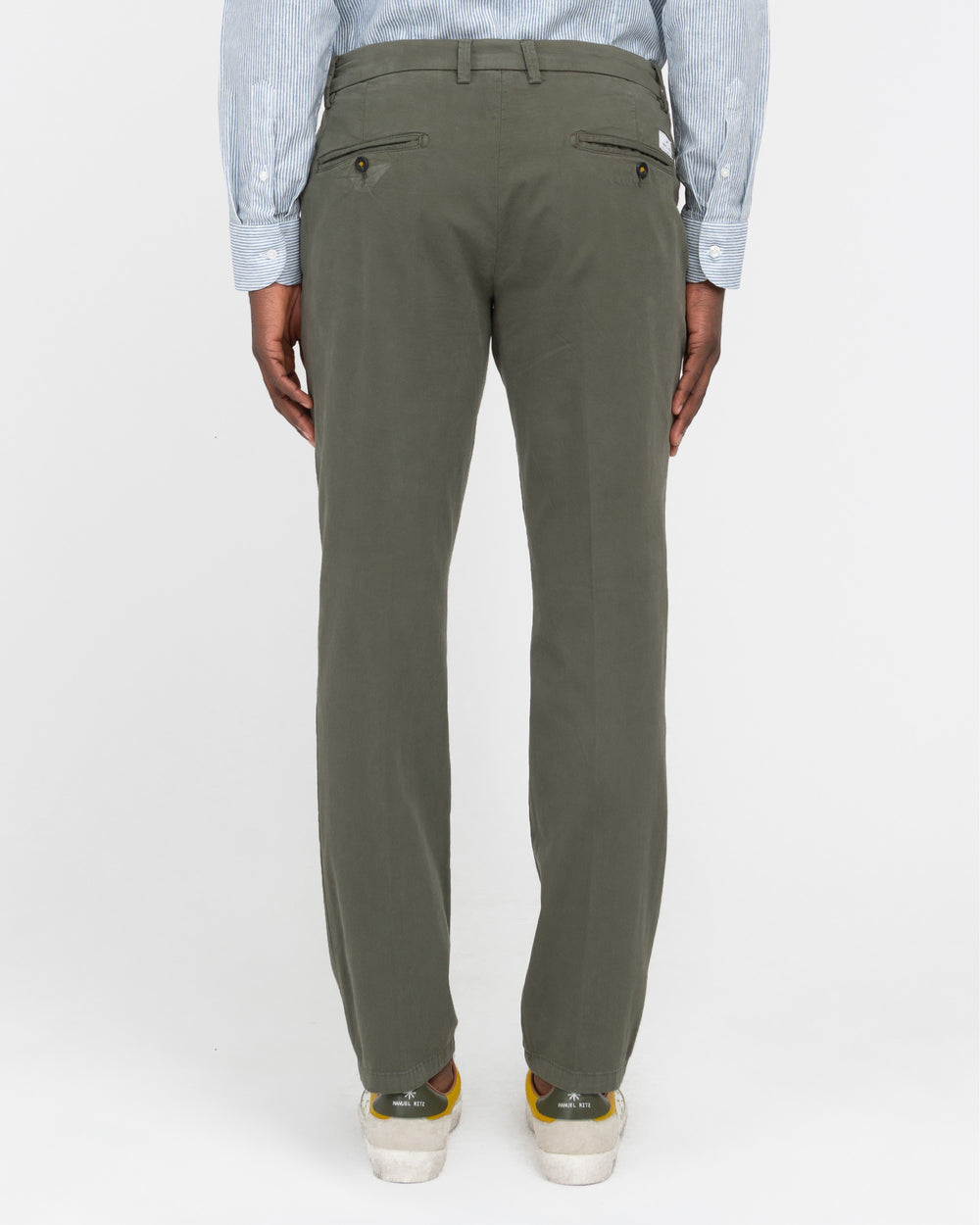 green stretch cotton twill pleated chino