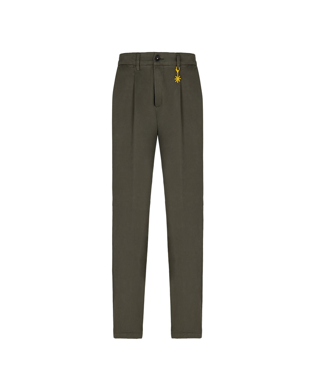 green stretch cotton twill pleated chino