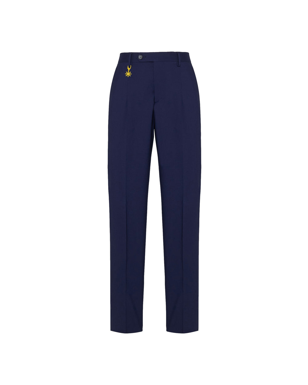 blue stretch wool cool pleated trousers