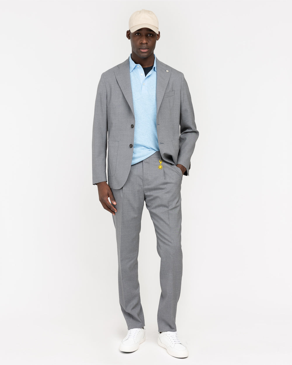 gray stretch wool cool pleated trousers