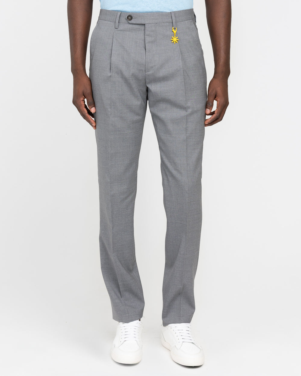 gray stretch wool cool pleated trousers