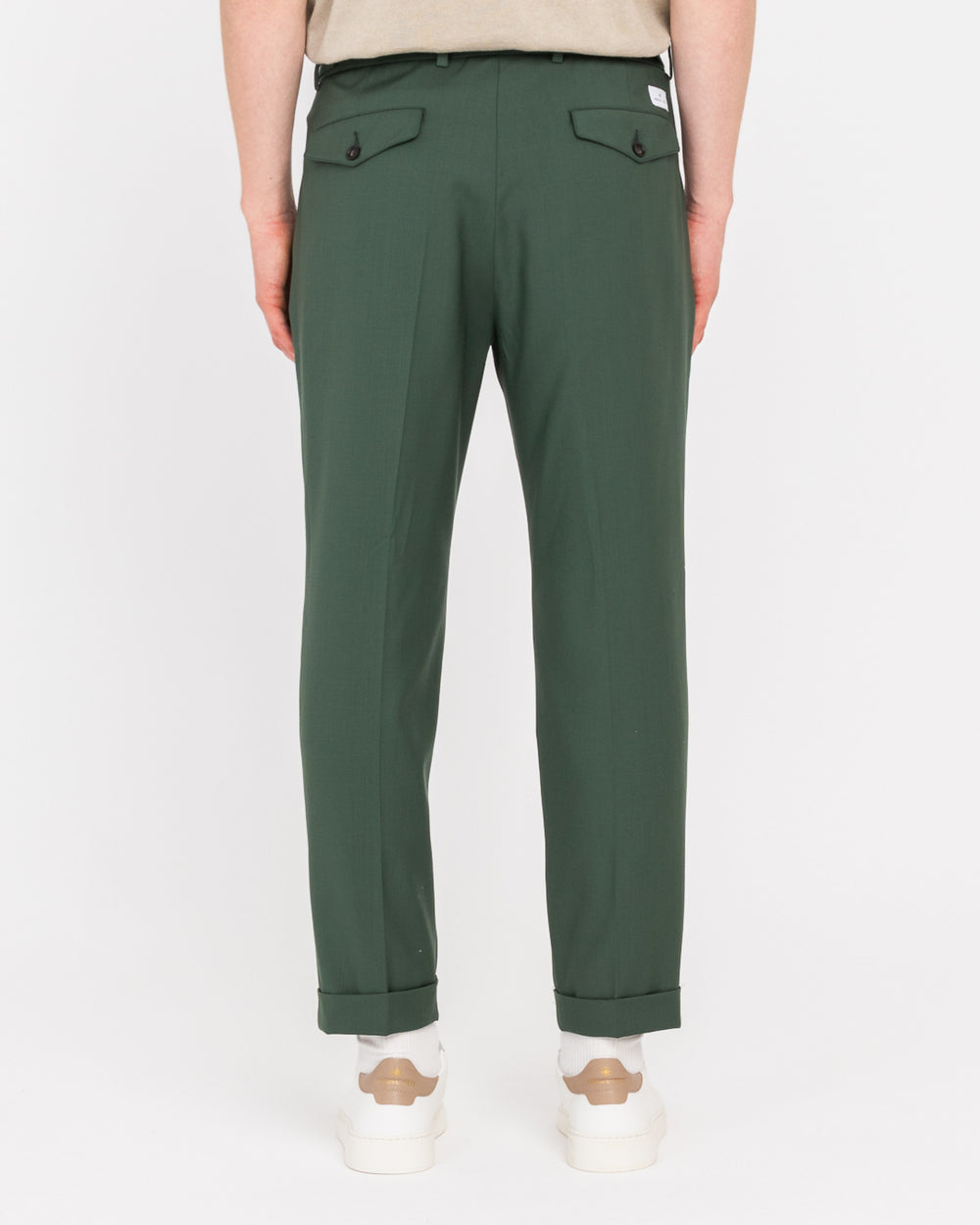 green stretch cool wool double pleat trousers