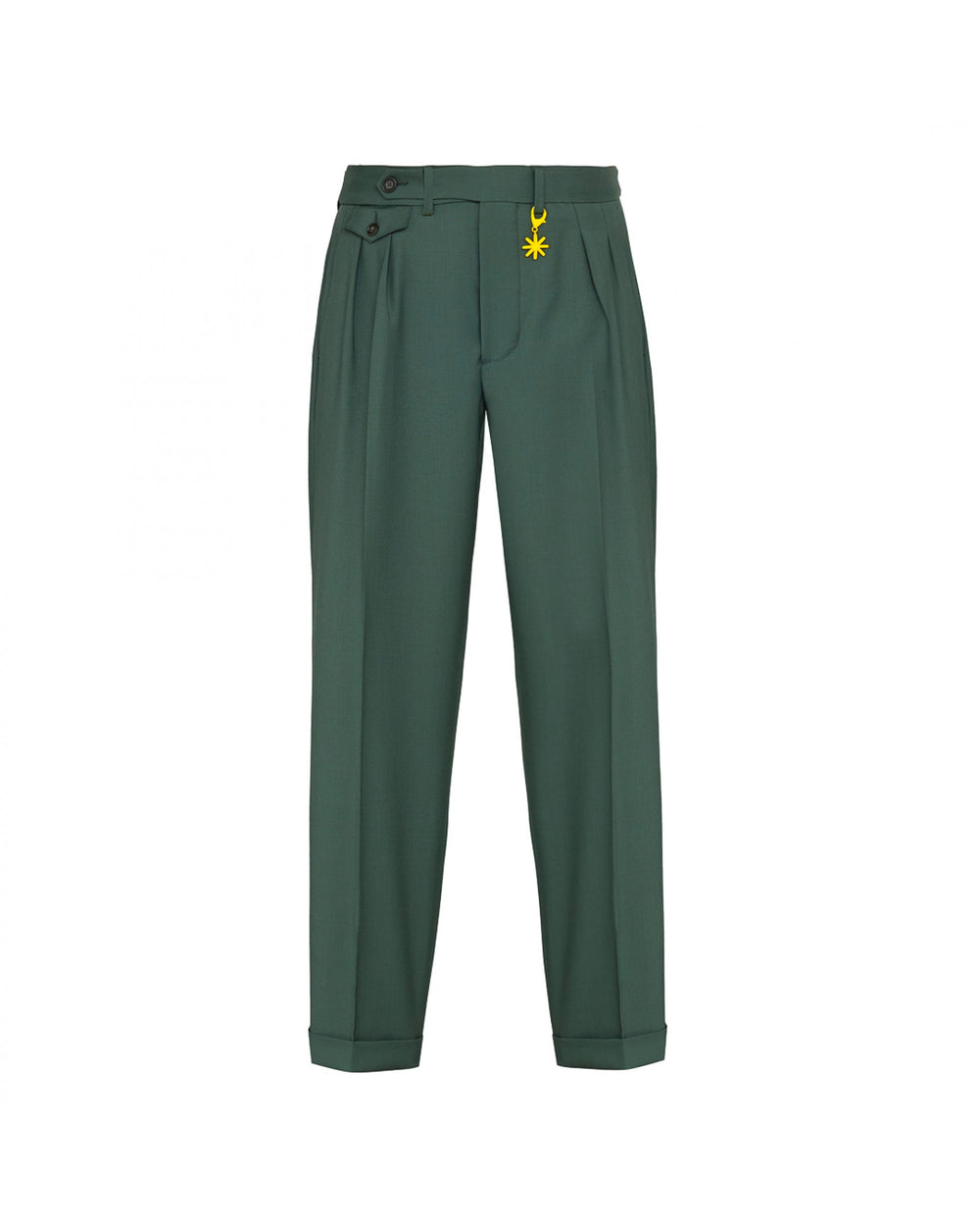 green stretch cool wool double pleat trousers