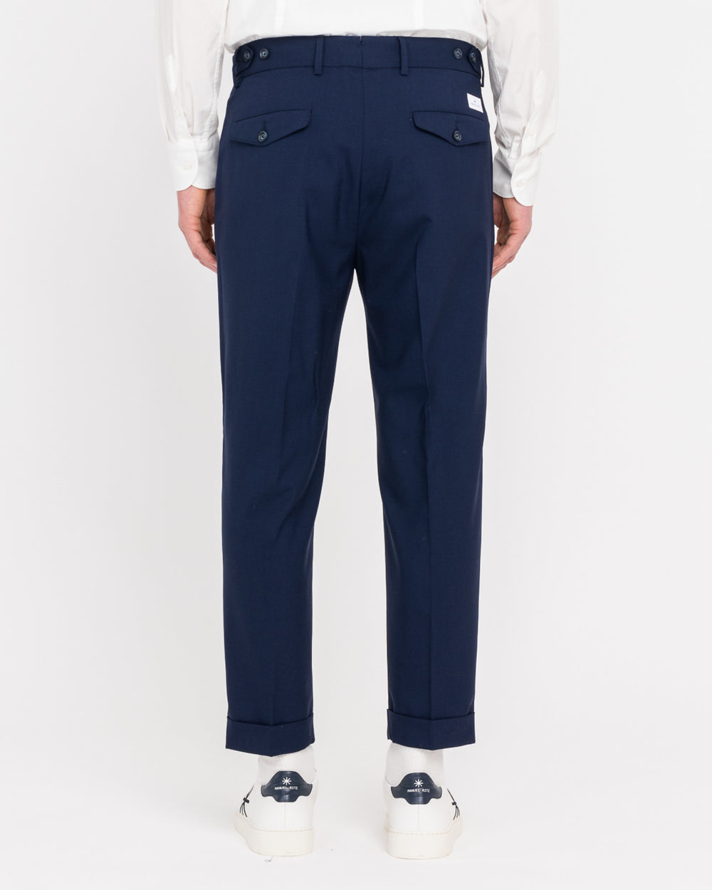 blue stretch cool wool double pleat trousers