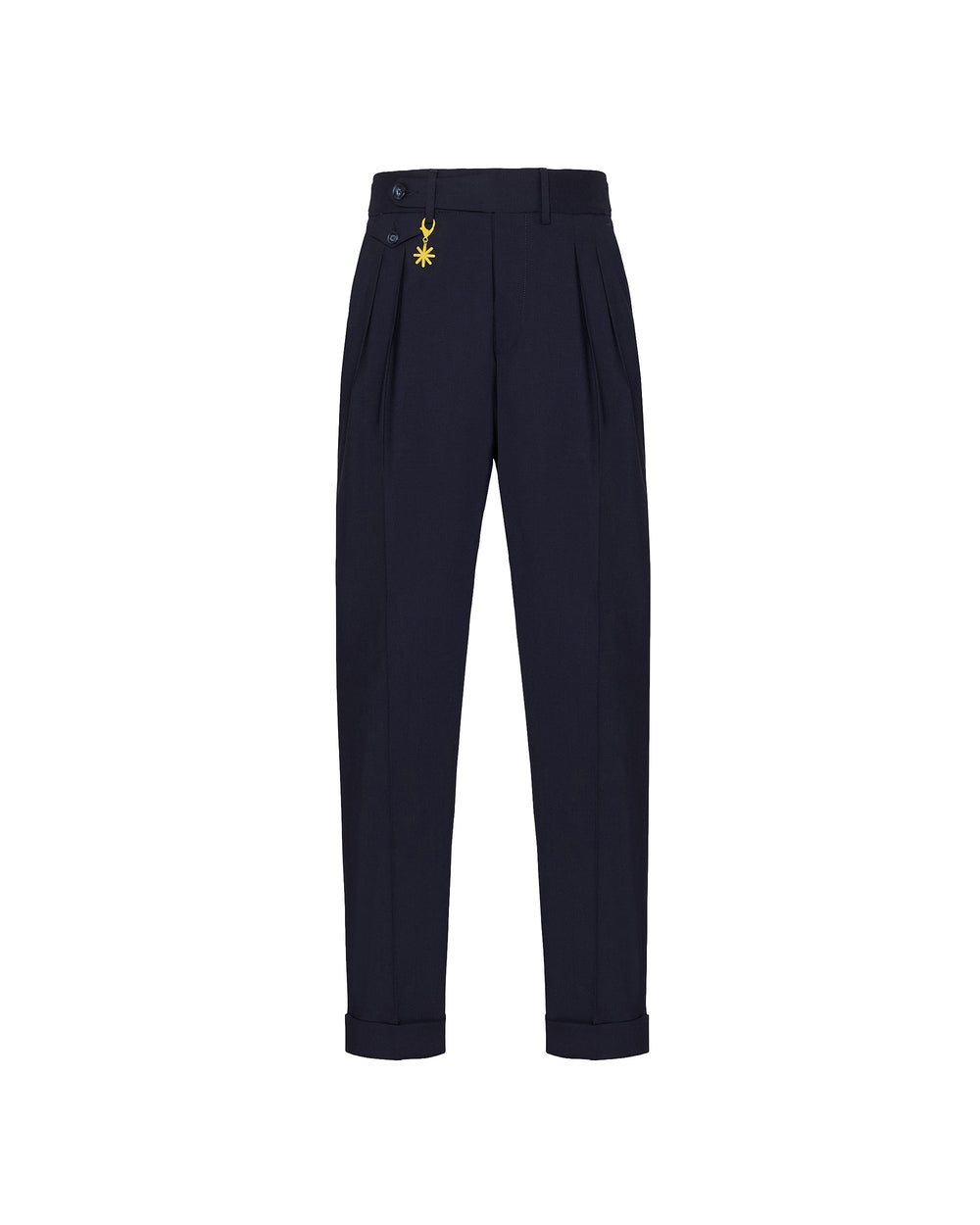 blue stretch cool wool double pleat trousers