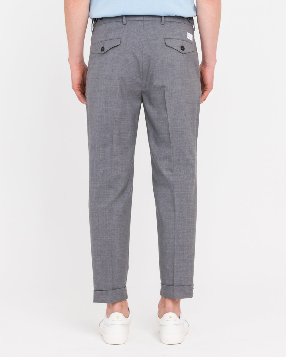 gray stretch cool wool double pleat trousers