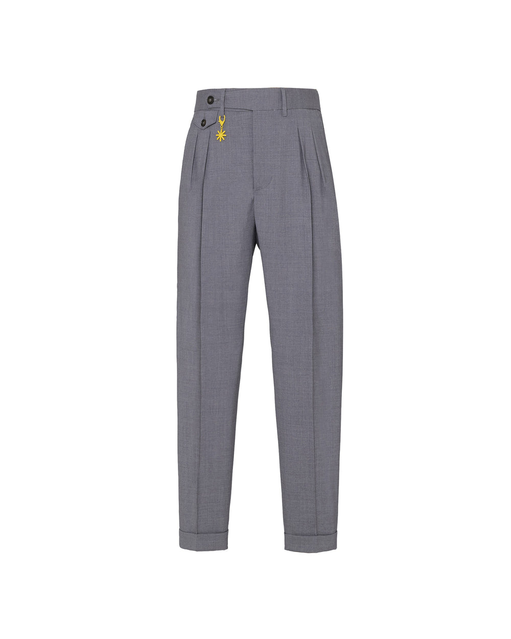 gray stretch cool wool double pleat trousers