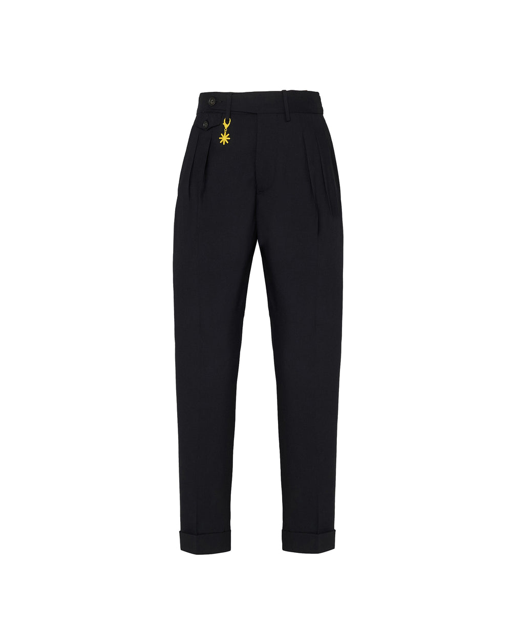 black stretch cool wool double pleat trousers