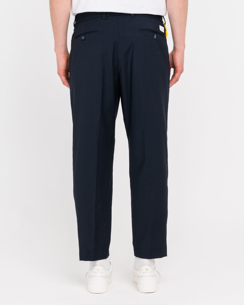 blue stretch cool wool double pleat trousers