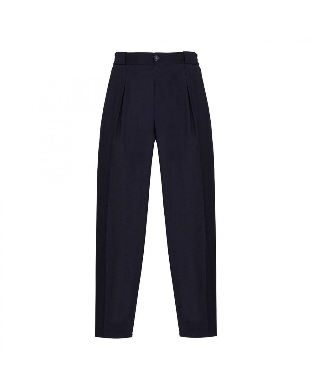 blue stretch cool wool double pleat trousers