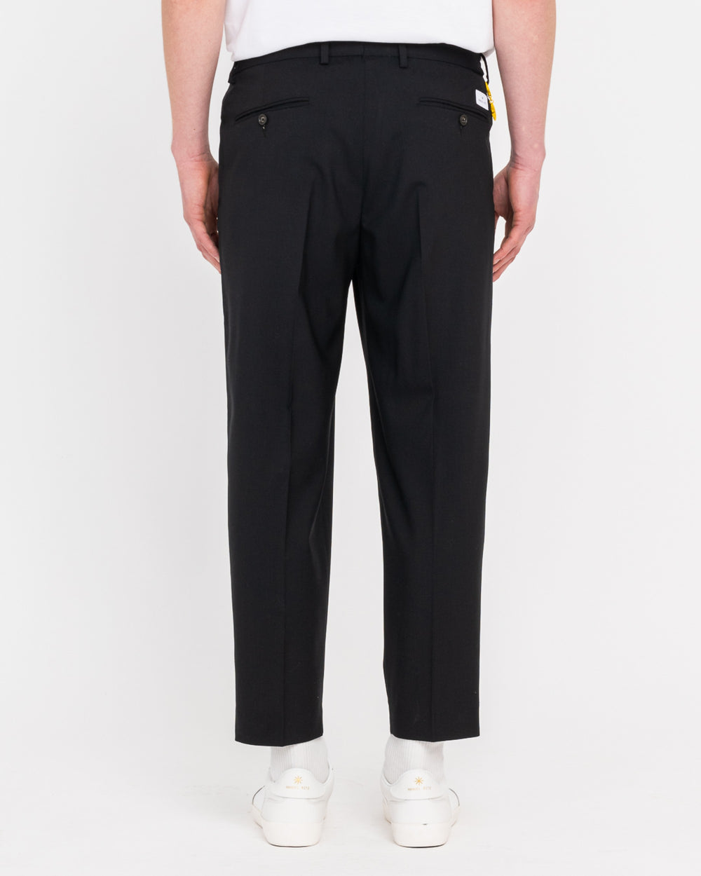 black stretch cool wool double pleat trousers