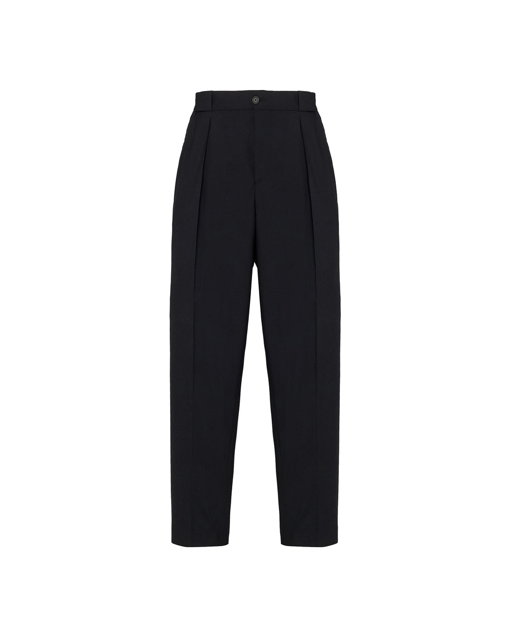 black stretch cool wool double pleat trousers