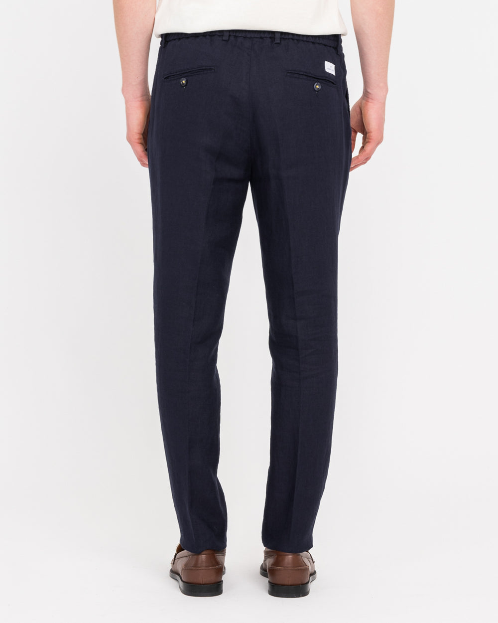 blue washed linen jogging trousers