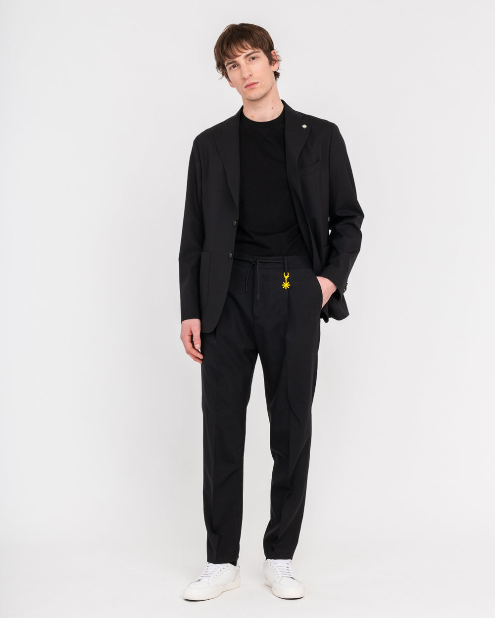 black cool stretch wool jogging trousers