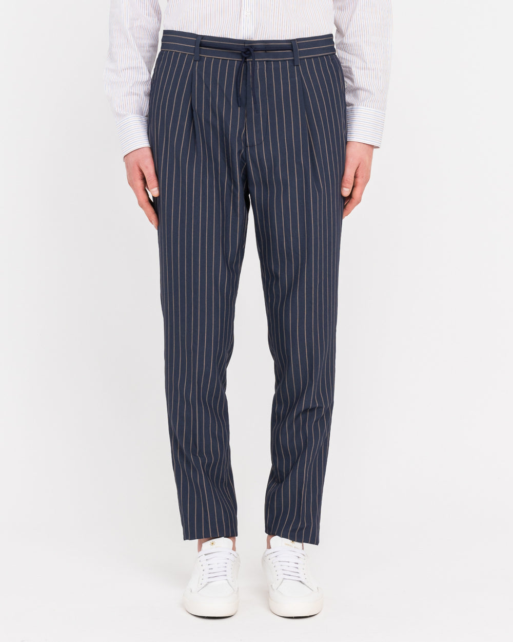 blue viscose blend pinstripe jogging trousers