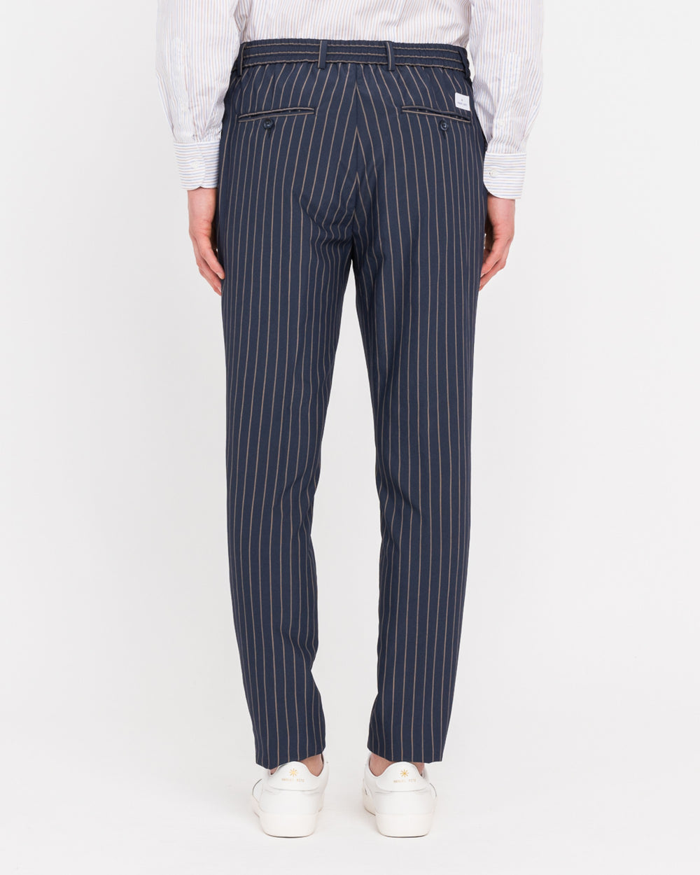 blue viscose blend pinstripe jogging trousers