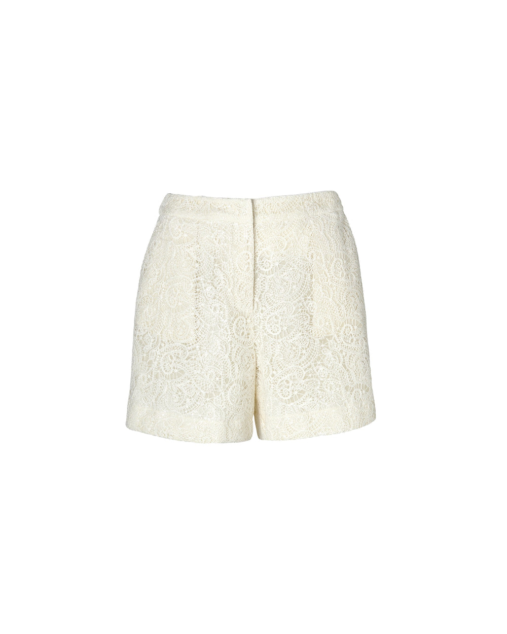 beige cotton paisley lace bermuda shorts