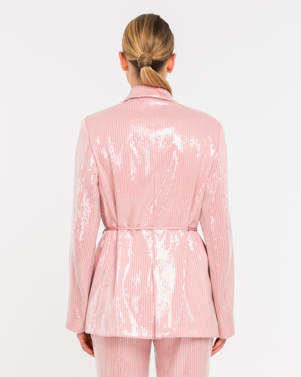 pink micro sequin blazer with belt