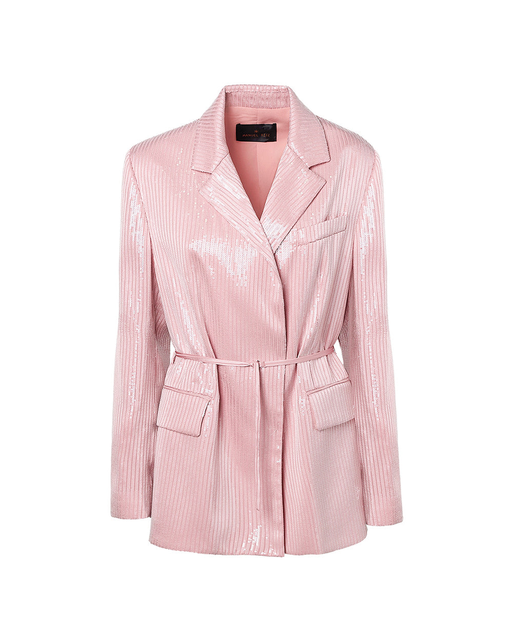 pink micro sequin blazer with belt