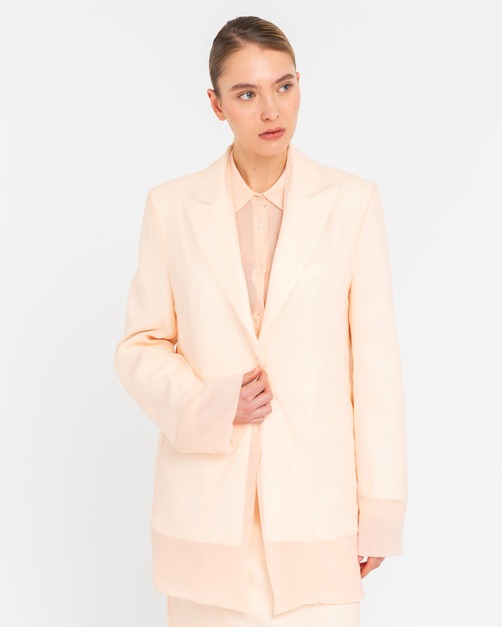 white satin and georgette blazer