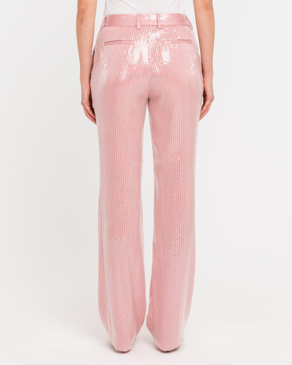 pink micro sequin flared trousers