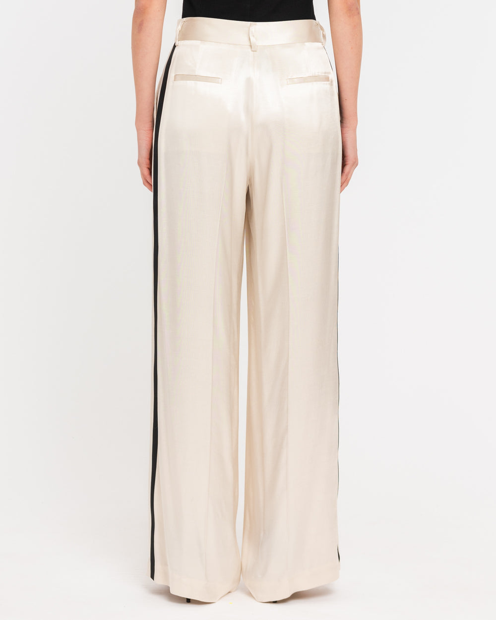 beige wide trousers with contrasting band