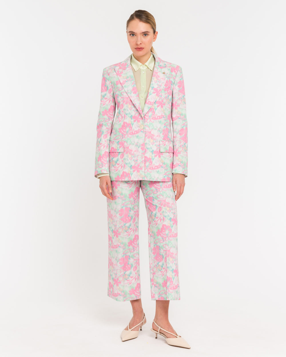 pink cotton blend floral tailleur